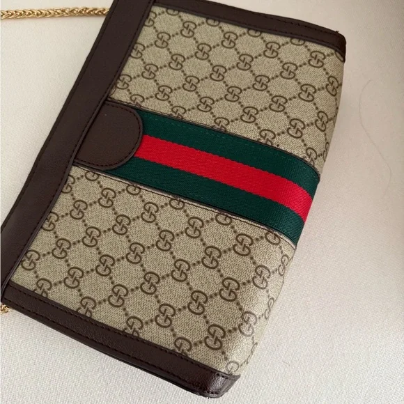 Brown and Green Crossbody Bag with Signature Design - Picture 5 of 7